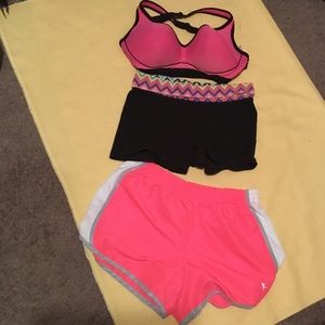 Danskin sports bra and 2 pair of Danskin shorts